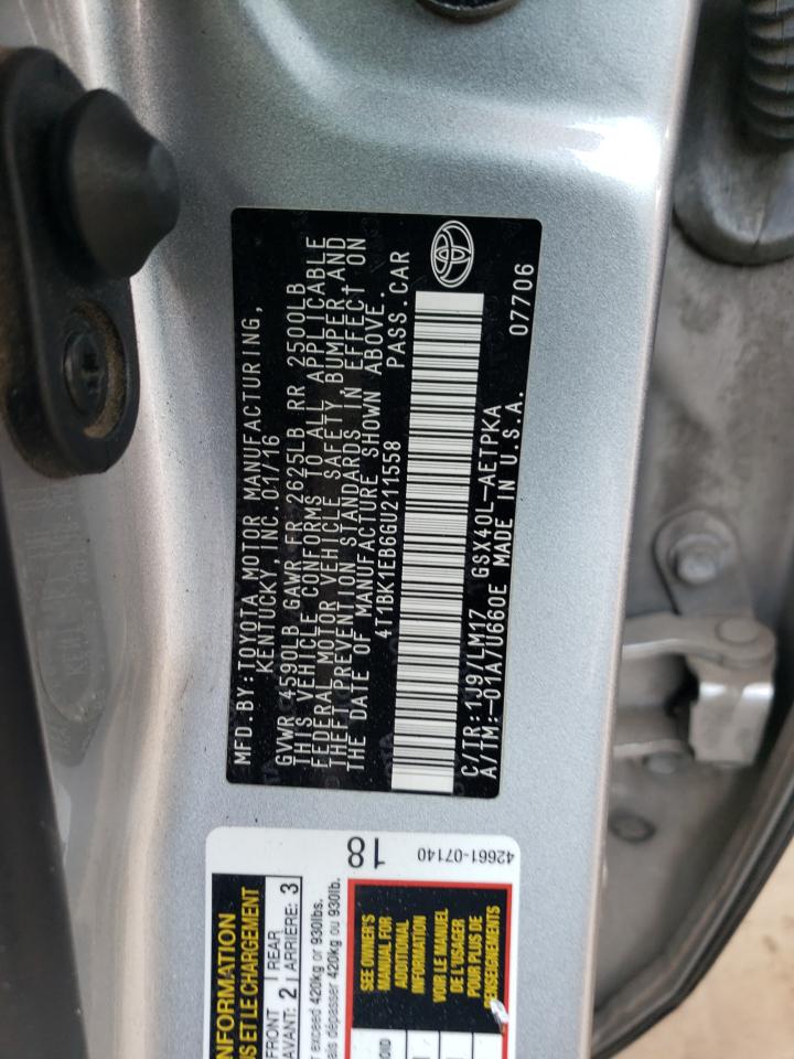 2016 Toyota Avalon VIN 4T1BK1EB6GU211558 Copart auction photo, front end damage thumbnail 12