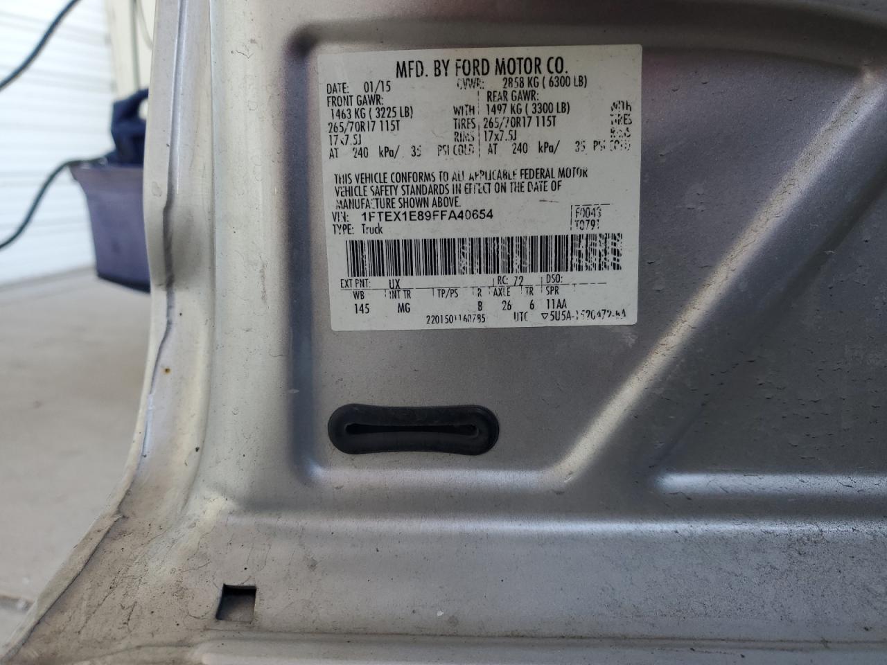 2015 Ford F-150 VIN 1FTEX1E89FFA40654 Copart auction photo, front end / side damage thumbnail 14
