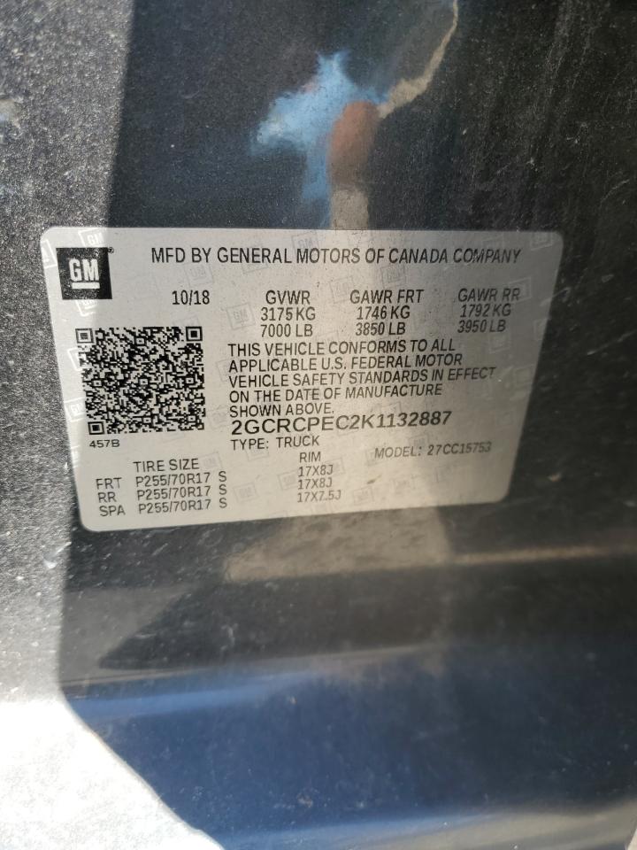 2019 Chevrolet Silverado VIN 2GCRCPEC2K1132887 Copart auction photo, front end / side damage thumbnail 12