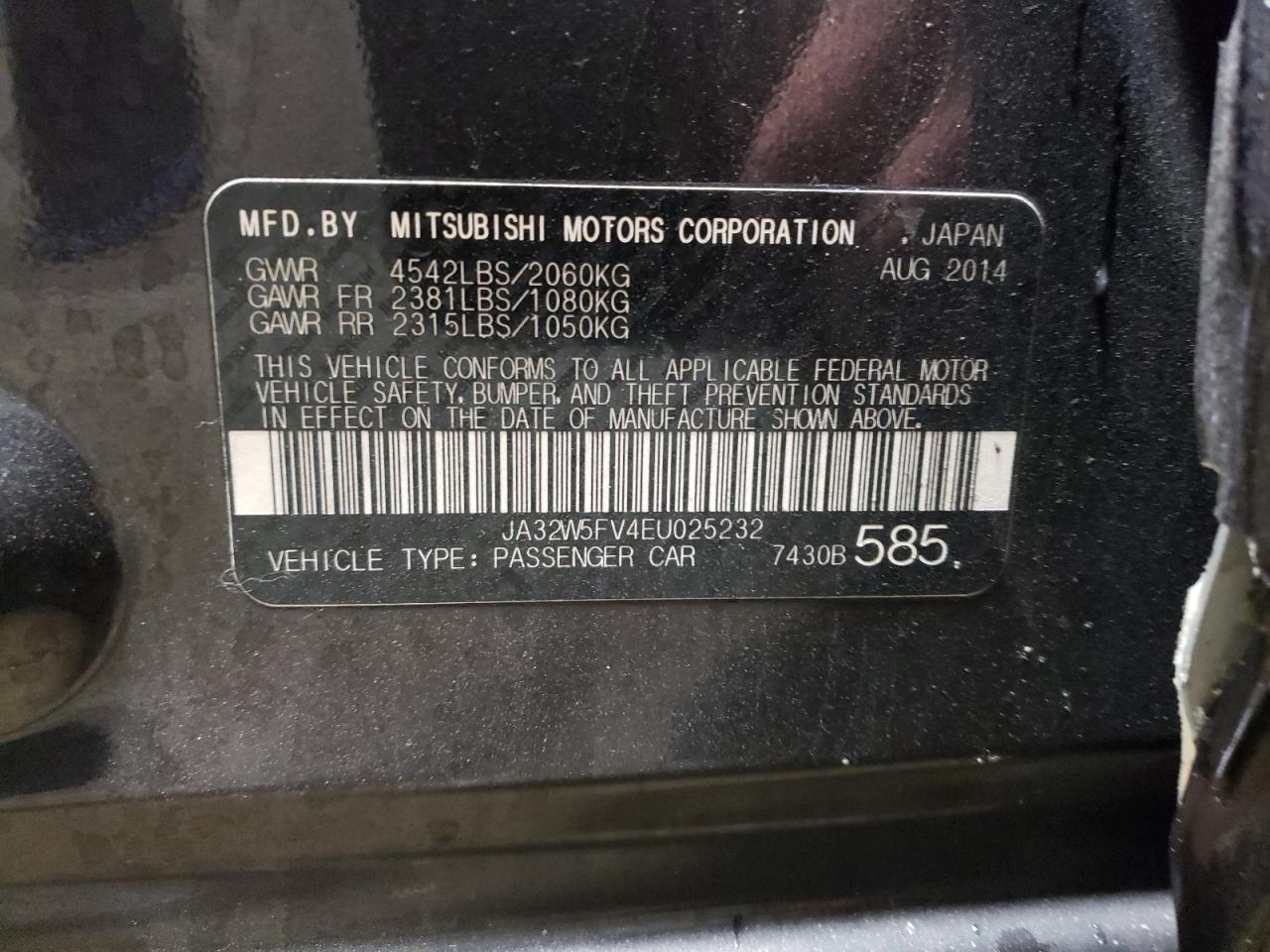 2014 Mitsubishi Lancer Evolution VIN JA32W5FV4EU025232 Copart auction photo, all over damage thumbnail 12