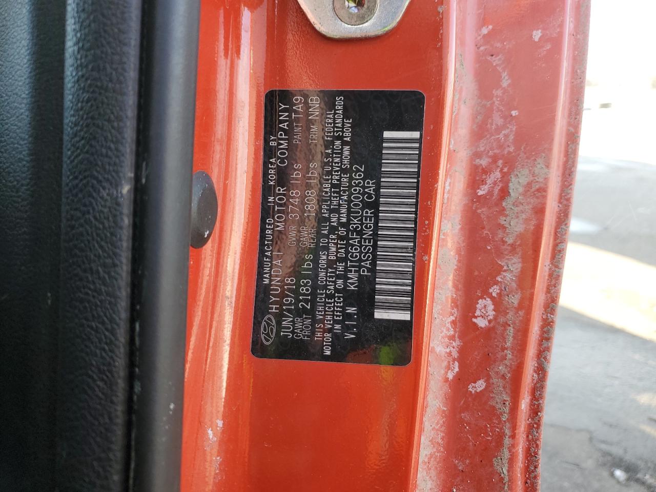 2019 Hyundai Veloster VIN KMHTG6AF3KU009362 Copart auction photo, all over damage thumbnail 15