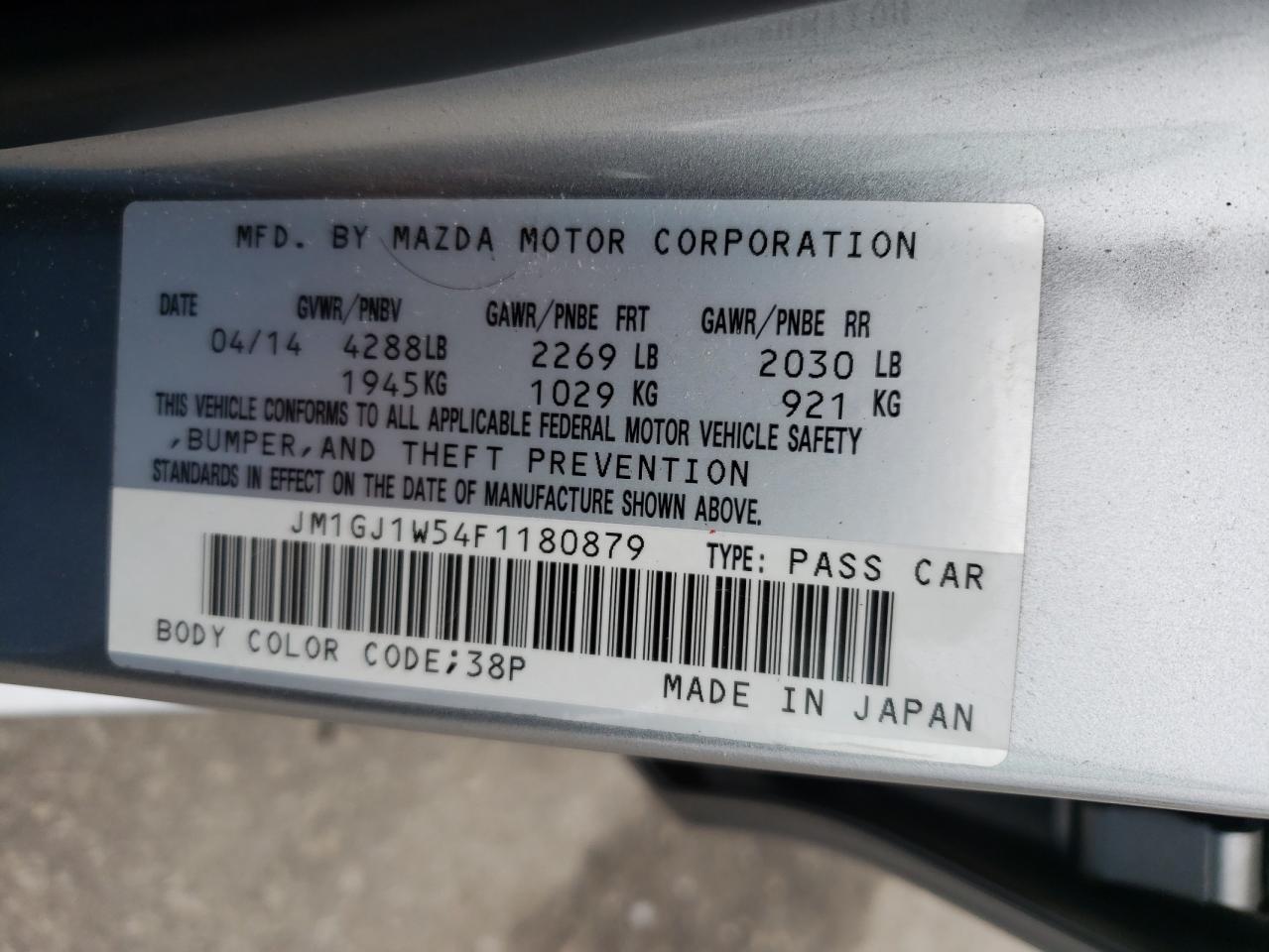 2015 Mazda 6 VIN JM1GJ1W54F1180879 Copart auction photo, undercarriage / front end damage thumbnail 14
