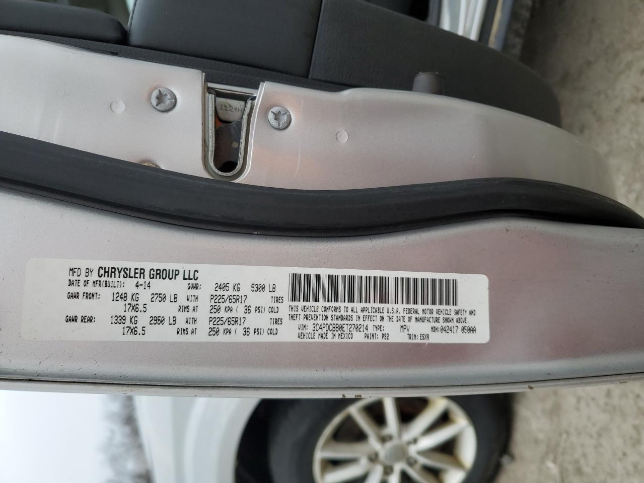 2014 Dodge Journey VIN 3C4PDCBB0ET270214 Copart auction photo, front end damage thumbnail 13
