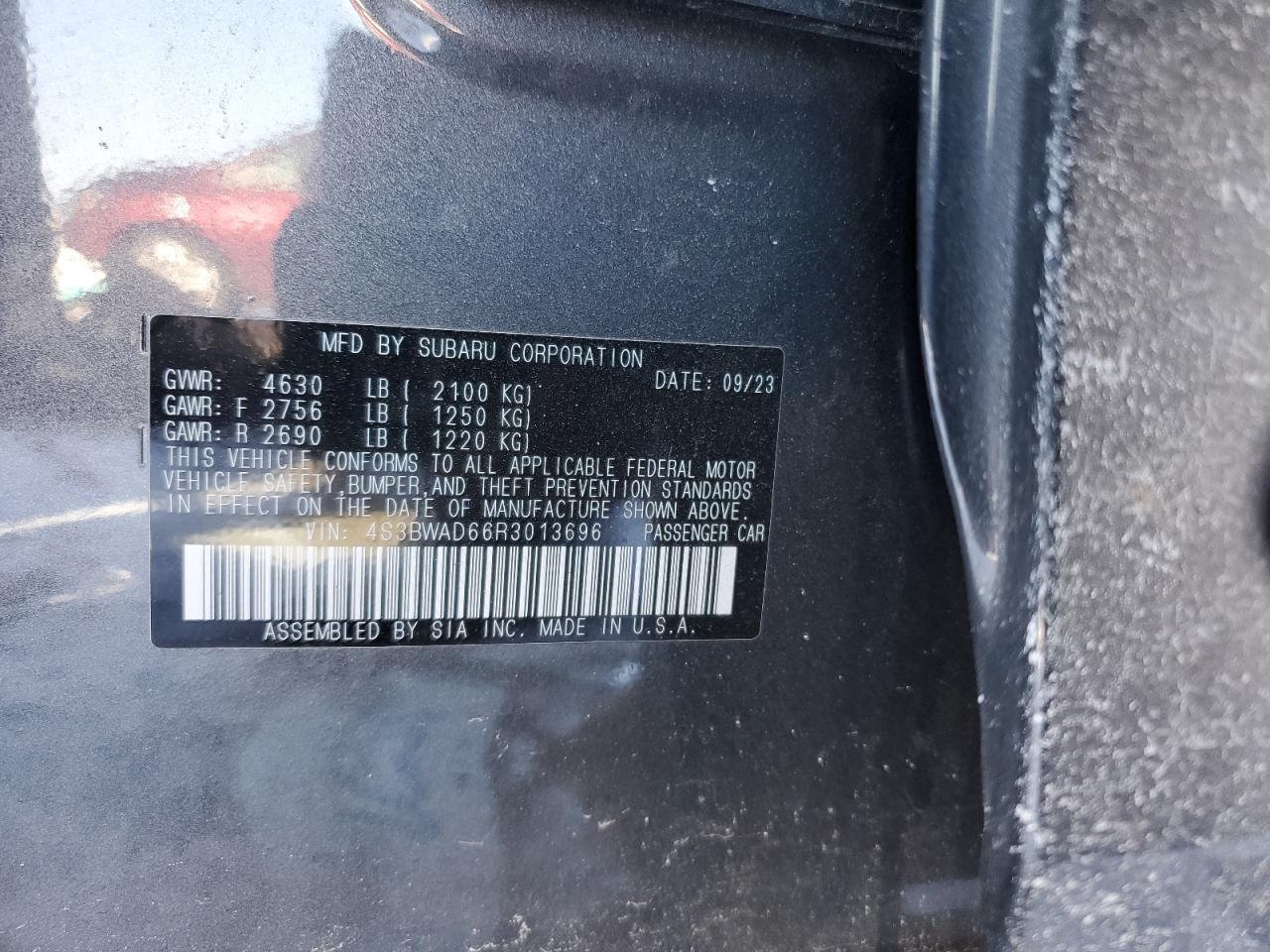 2024 Subaru Legacy VIN 4S3BWAD66R3013696 Copart auction photo, front end / side damage thumbnail 14