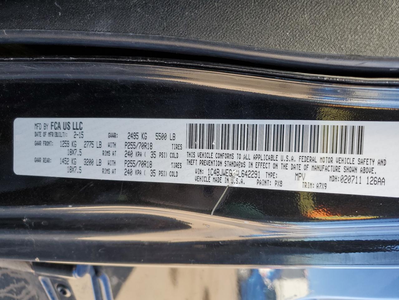 2015 Jeep Wrangler VIN 1C4BJWEG4FL642291 Copart auction photo, front end / rear end damage thumbnail 12