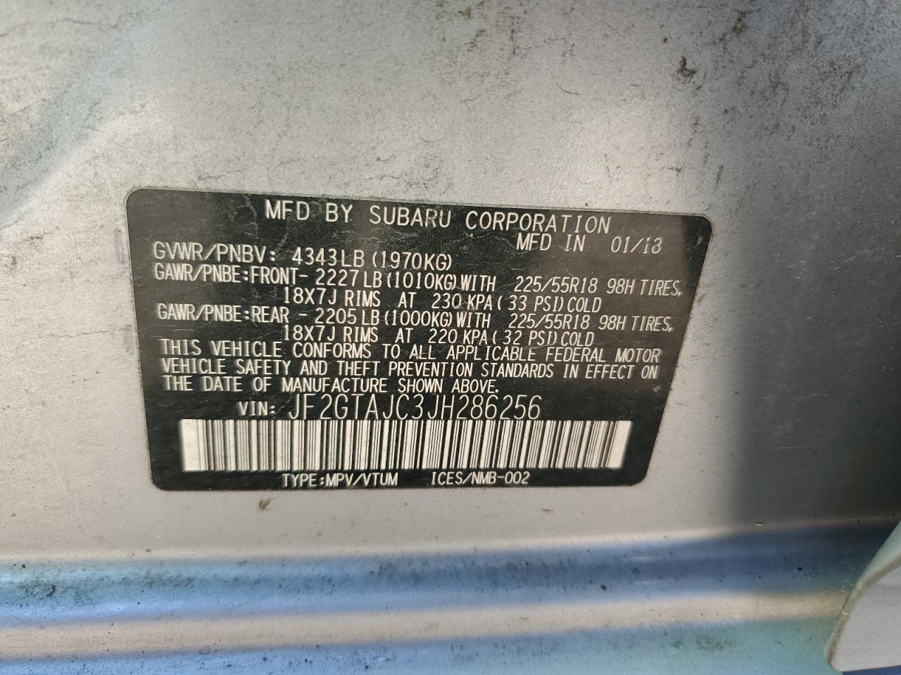 2018 Subaru XV VIN JF2GTAJC3JH286256 Copart auction photo, front end damage thumbnail 13