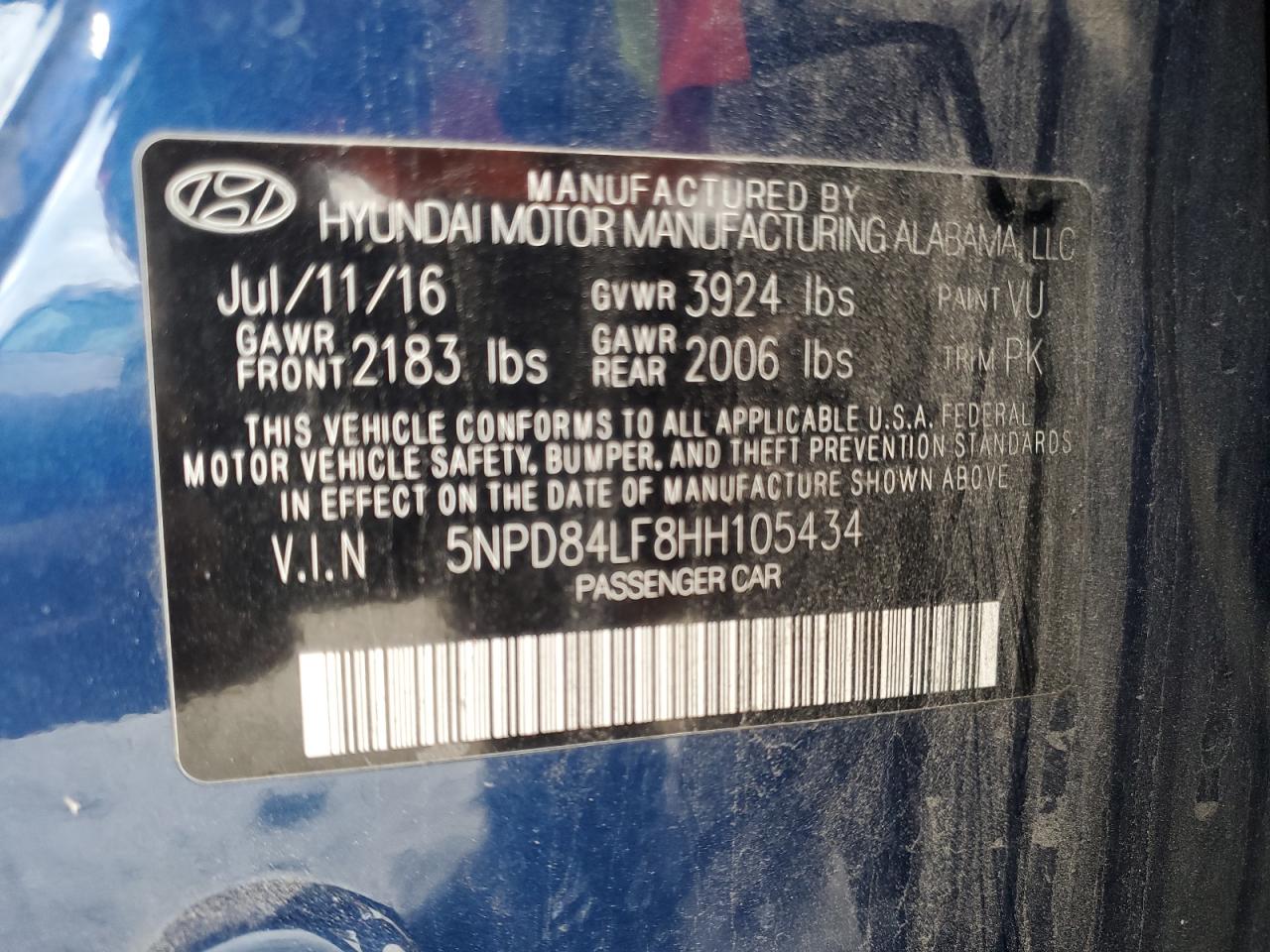 2017 Hyundai Elantra VIN 5NPD84LF8HH105434 Copart auction photo, front end / minor dent/scratches damage thumbnail 15