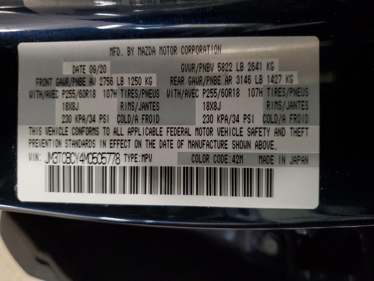 2021 Mazda CX-9 VIN JM3TCBCY4M0505778 Copart auction photo, front end damage thumbnail 14