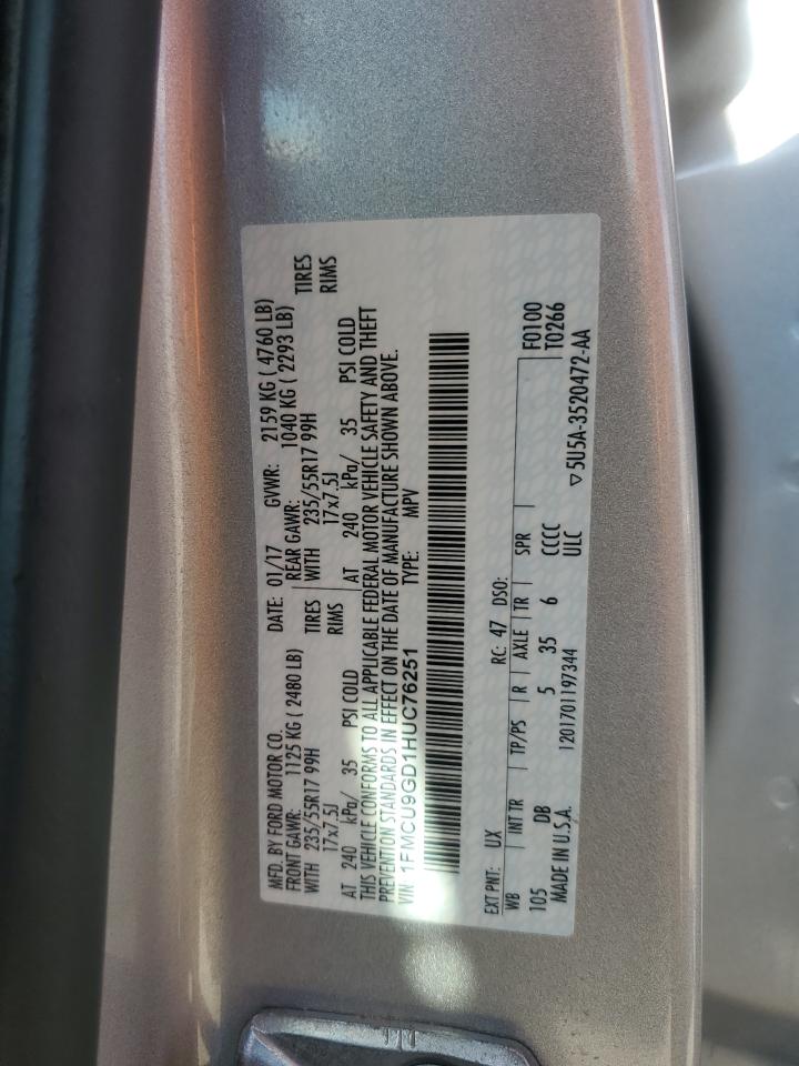 2017 Ford Escape VIN 1FMCU9GD1HUC76251 Copart auction photo, side damage thumbnail 13