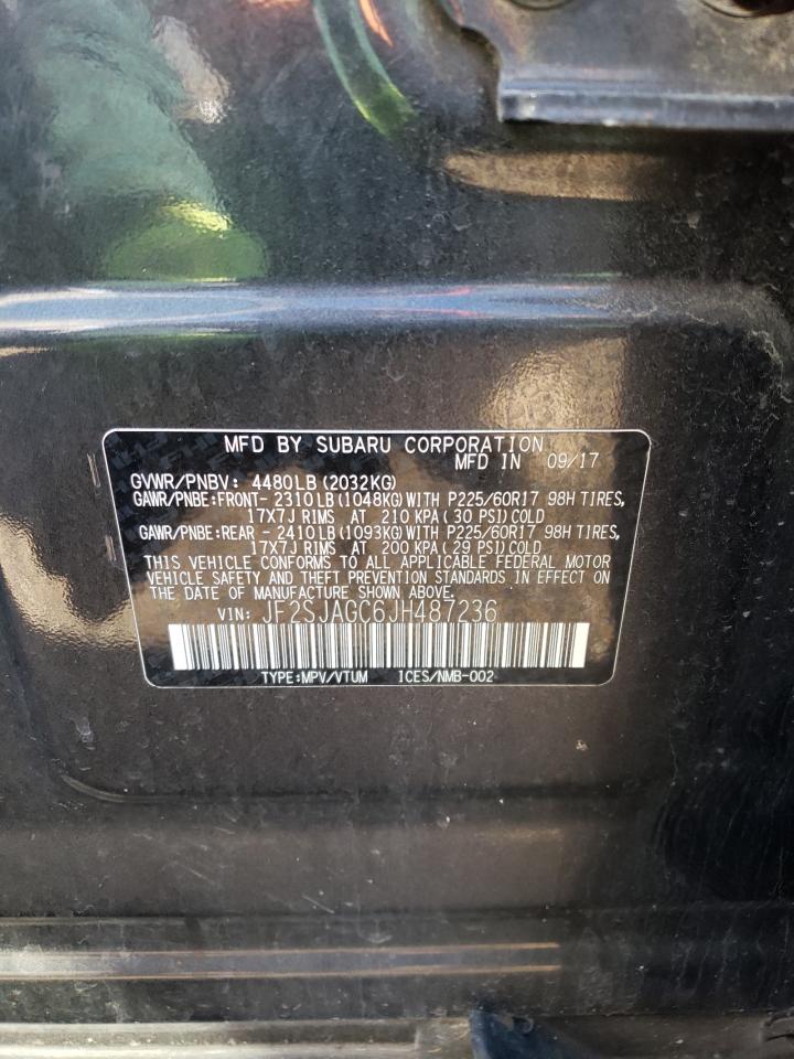 2018 Subaru Forester VIN JF2SJAGC6JH487236 Copart auction photo, front end / side damage thumbnail 15