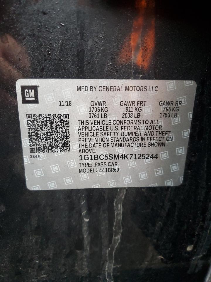 2019 Chevrolet Cruze VIN 1G1BC5SM4K7125244 Copart auction photo, front end damage thumbnail 12