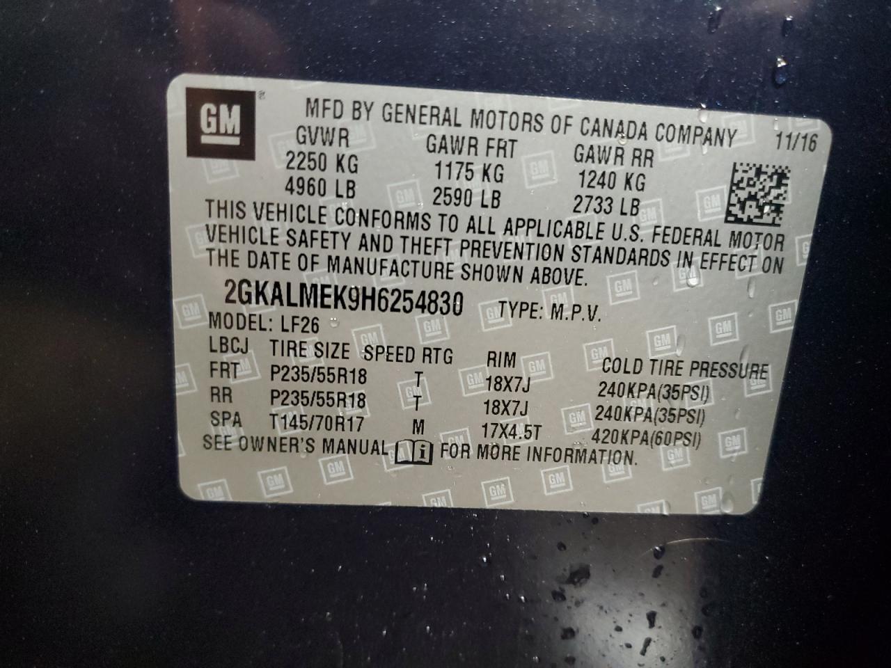 2017 GMC Terrain VIN 2GKALMEK9H6254830 Copart auction photo, front end damage thumbnail 13