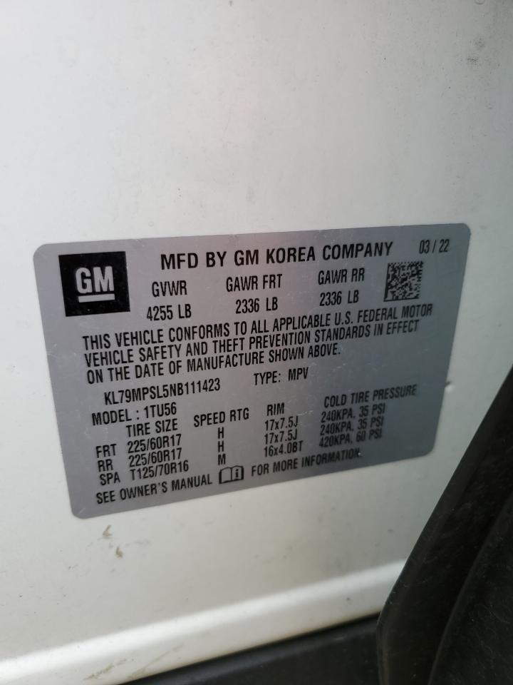 2022 Chevrolet TrailBlazer VIN KL79MPSL5NB111423 Copart auction photo, front end damage thumbnail 13