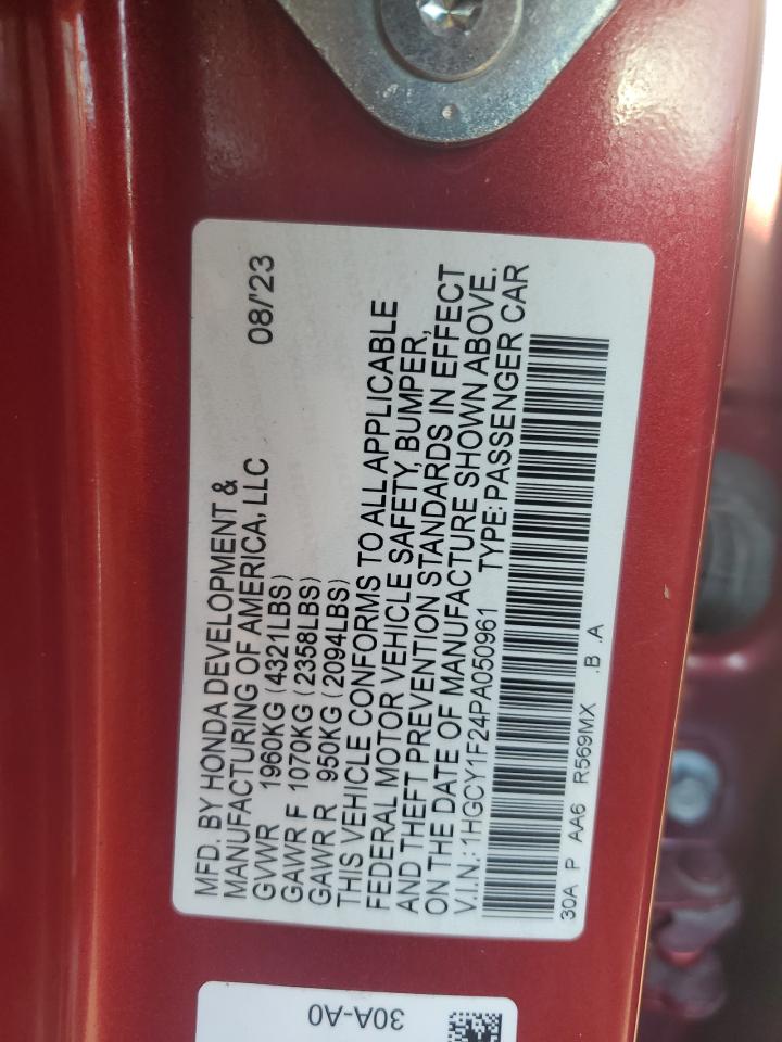 2023 Honda Accord VIN 1HGCY1F24PA050961 Copart auction photo, front end / minor dent/scratches damage thumbnail 12