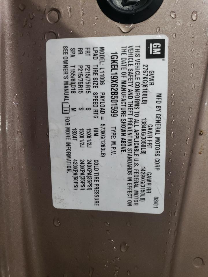 2002 GMC Safari VIN 1GKEL19X62B501599 Copart auction photo, all over damage thumbnail 12