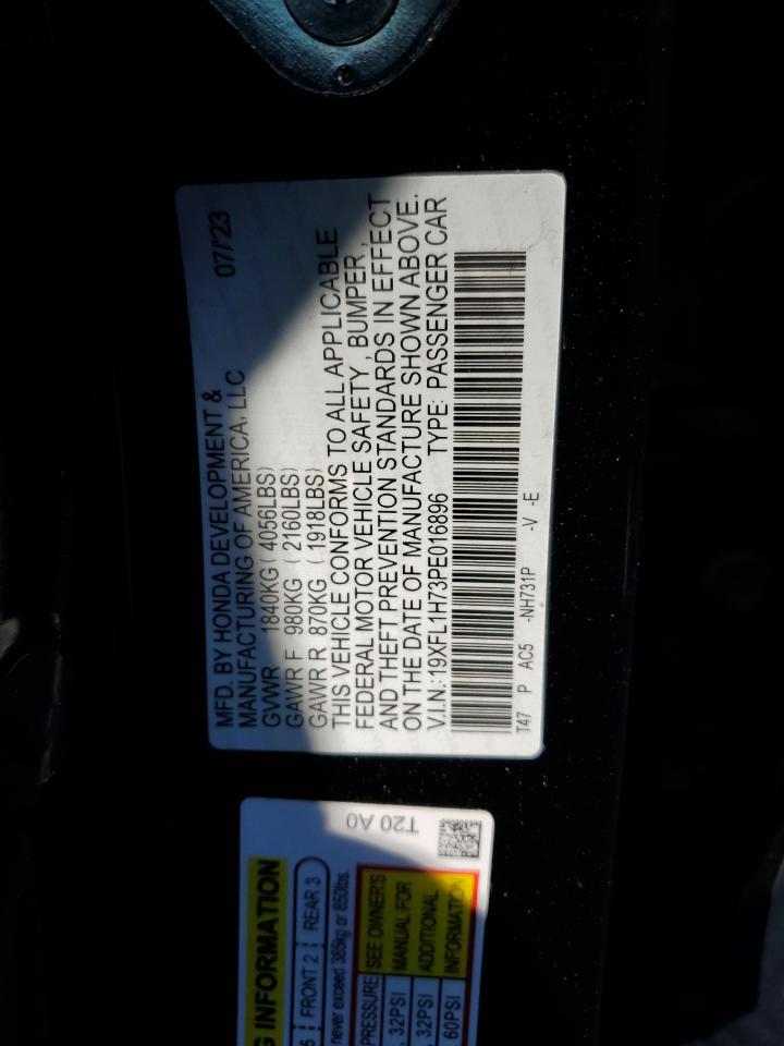 2023 Honda Civic VIN 19XFL1H73PE016896 Copart auction photo, front end / side damage thumbnail 12