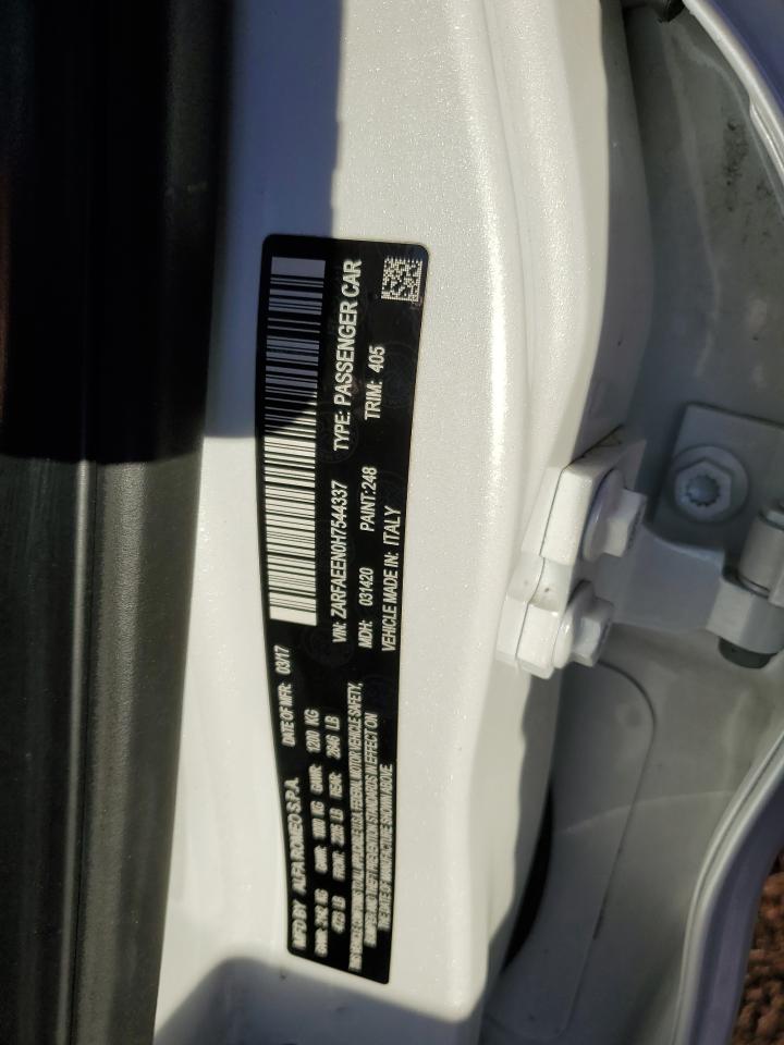 2017 Alfa Romeo Giulia VIN ZARFAEEN0H7544337 Copart auction photo, rear end damage thumbnail 12