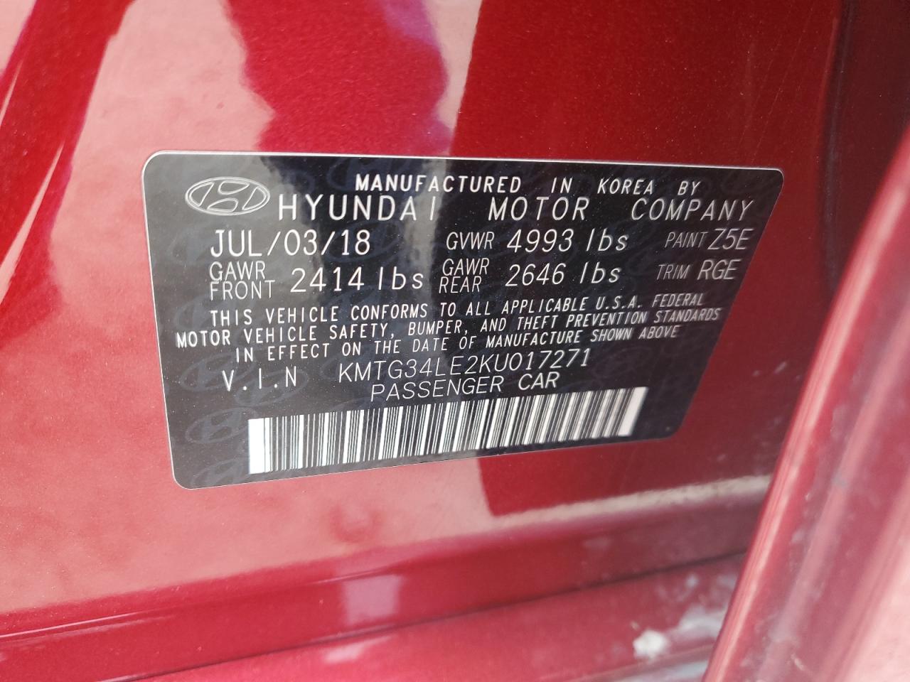 2019 Genesis G70 VIN KMTG34LE2KU017271 Copart auction photo, front end damage thumbnail 12