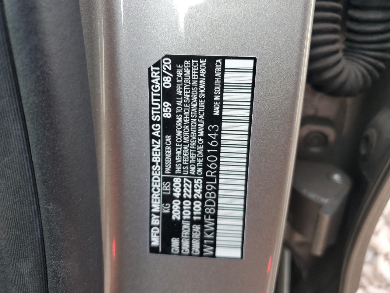 2020 Mercedes-Benz C-klasse VIN W1KWF8DB9LR601643 Copart auction photo, front end damage thumbnail 14