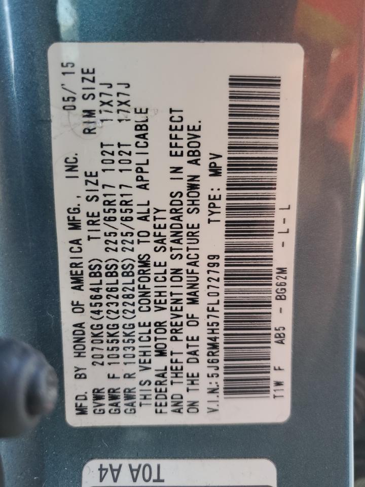 2015 Honda CR-V VIN 5J6RM4H57FL072799 Copart auction photo, minor dent/scratches damage thumbnail 13