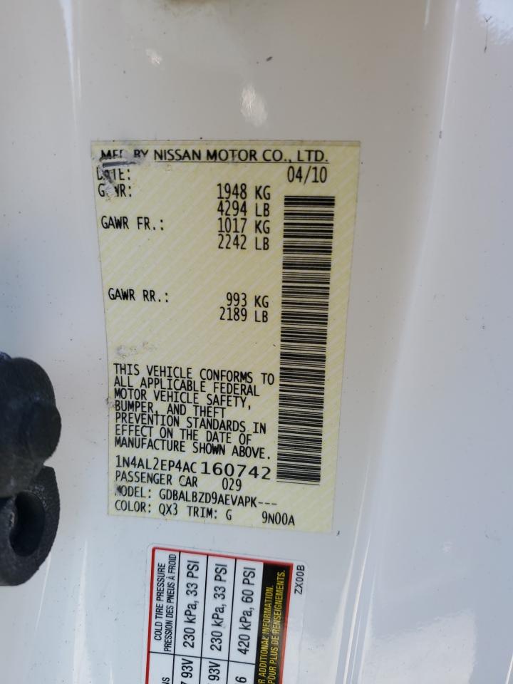 2010 Nissan Altima VIN 1N4AL2EP4AC160742 Copart auction photo, side / front end damage thumbnail 13