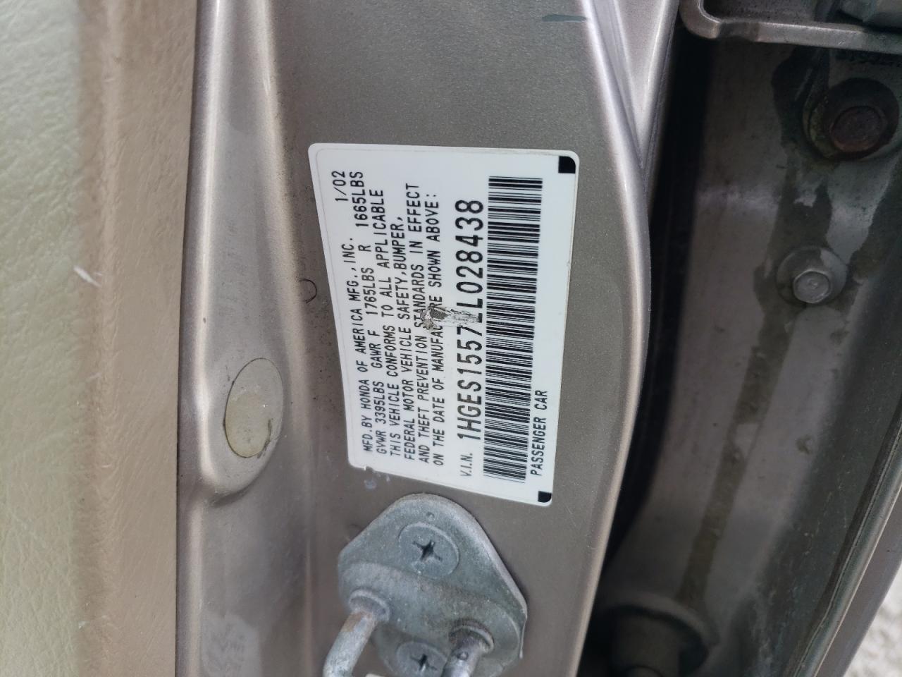 2002 Honda Civic VIN 1HGES15572L028438 Copart auction photo, front end damage thumbnail 12