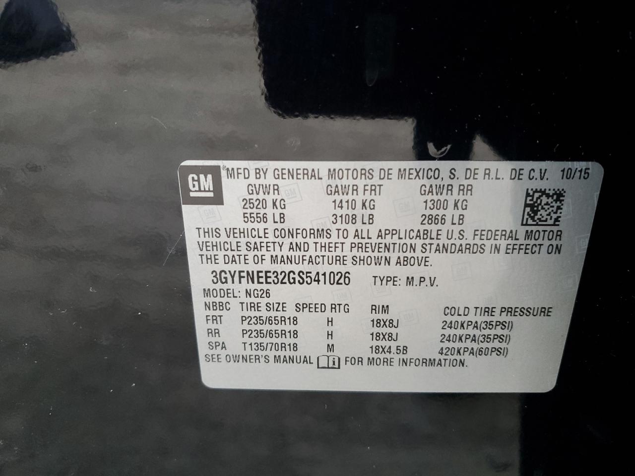 2016 Cadillac SRX VIN 3GYFNEE32GS541026 Copart auction photo, side / rear end damage thumbnail 13