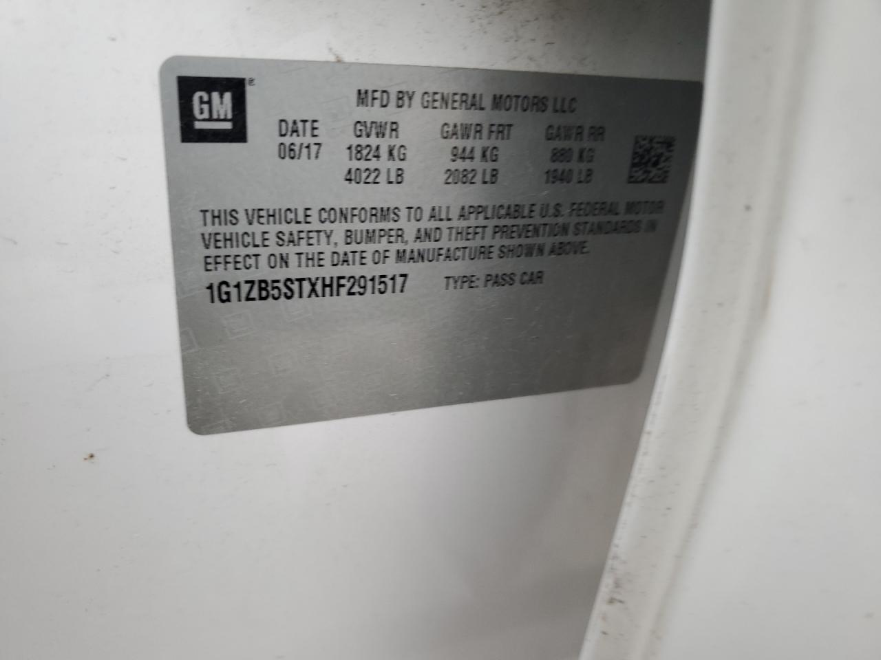 2017 Chevrolet Malibu VIN 1G1ZB5STXHF291517 Copart auction photo, front end damage thumbnail 12