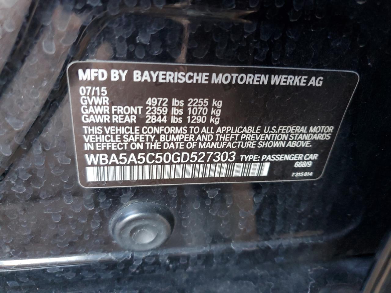 2016 BMW 5er VIN WBA5A5C50GD527303 Copart auction photo, minor dent/scratches damage thumbnail 12