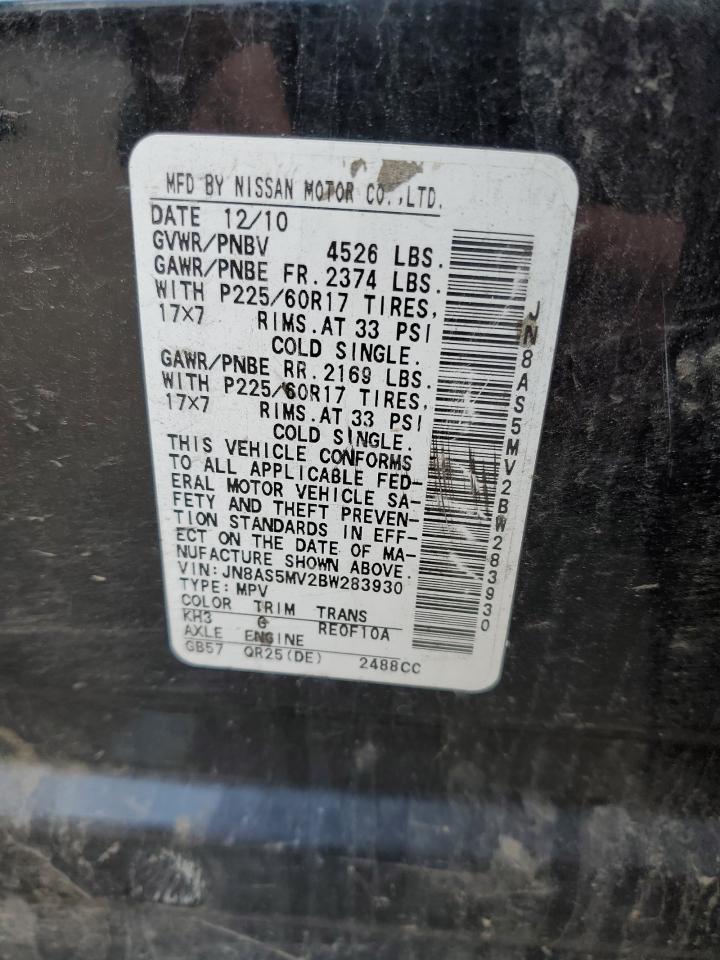 2011 Nissan Rogue VIN JN8AS5MV2BW283930 Copart auction photo, side / rear end damage thumbnail 13