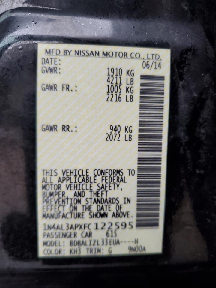 2015 Nissan Altima VIN 1N4AL3APXFC122595 Copart auction photo, rear end damage thumbnail 12