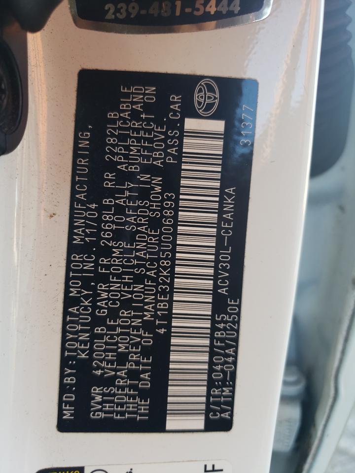 2005 Toyota Camry VIN 4T1BE32K85U006893 Copart auction photo, front end damage thumbnail 12