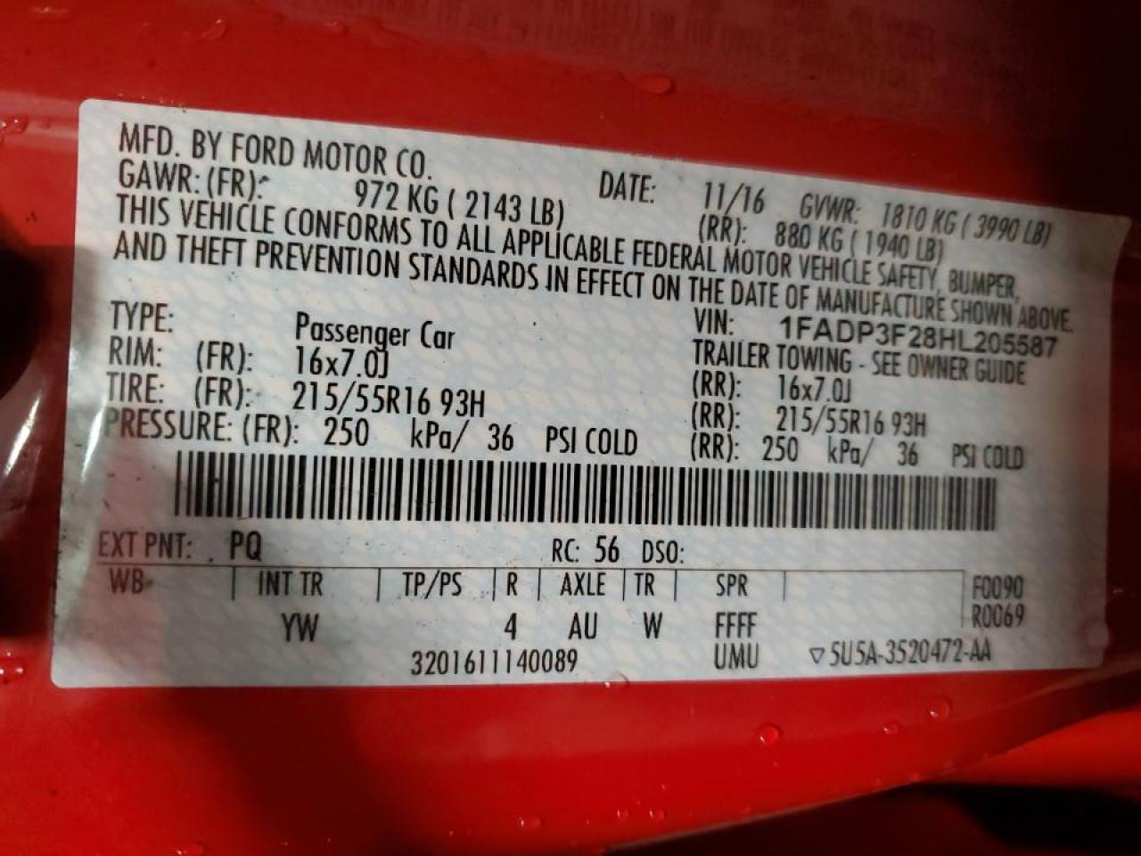 2017 Ford Focus VIN 1FADP3F28HL205587 Copart auction photo, front end damage thumbnail 14