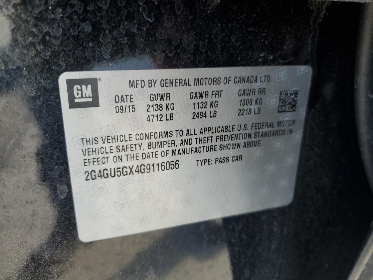 2016 Buick Regal VIN 2G4GU5GX4G9116056 Copart auction photo, front end / side damage thumbnail 12