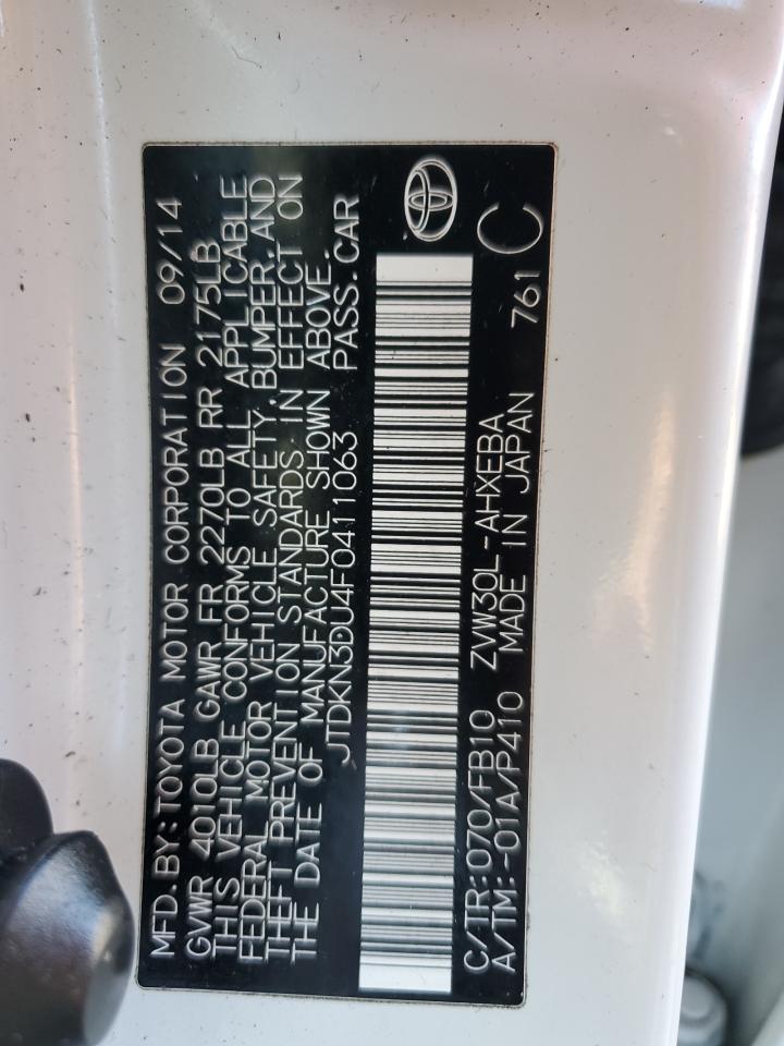 2015 Toyota Prius VIN JTDKN3DU4F0411063 Copart auction photo, rear end damage thumbnail 13