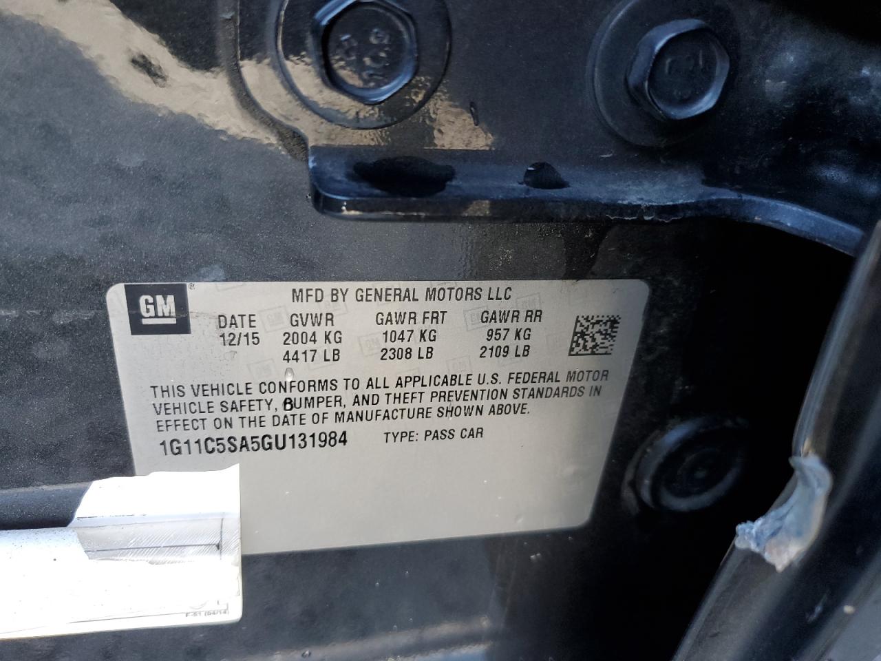 2016 Chevrolet Malibu VIN 1G11C5SA5GU131984 Copart auction photo, side / front end damage thumbnail 12