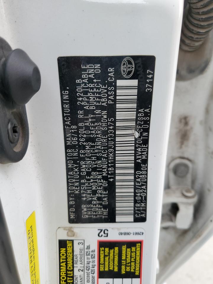 2018 Toyota Camry VIN 4T1B11HK9JU133475 Copart auction photo, front end damage thumbnail 14