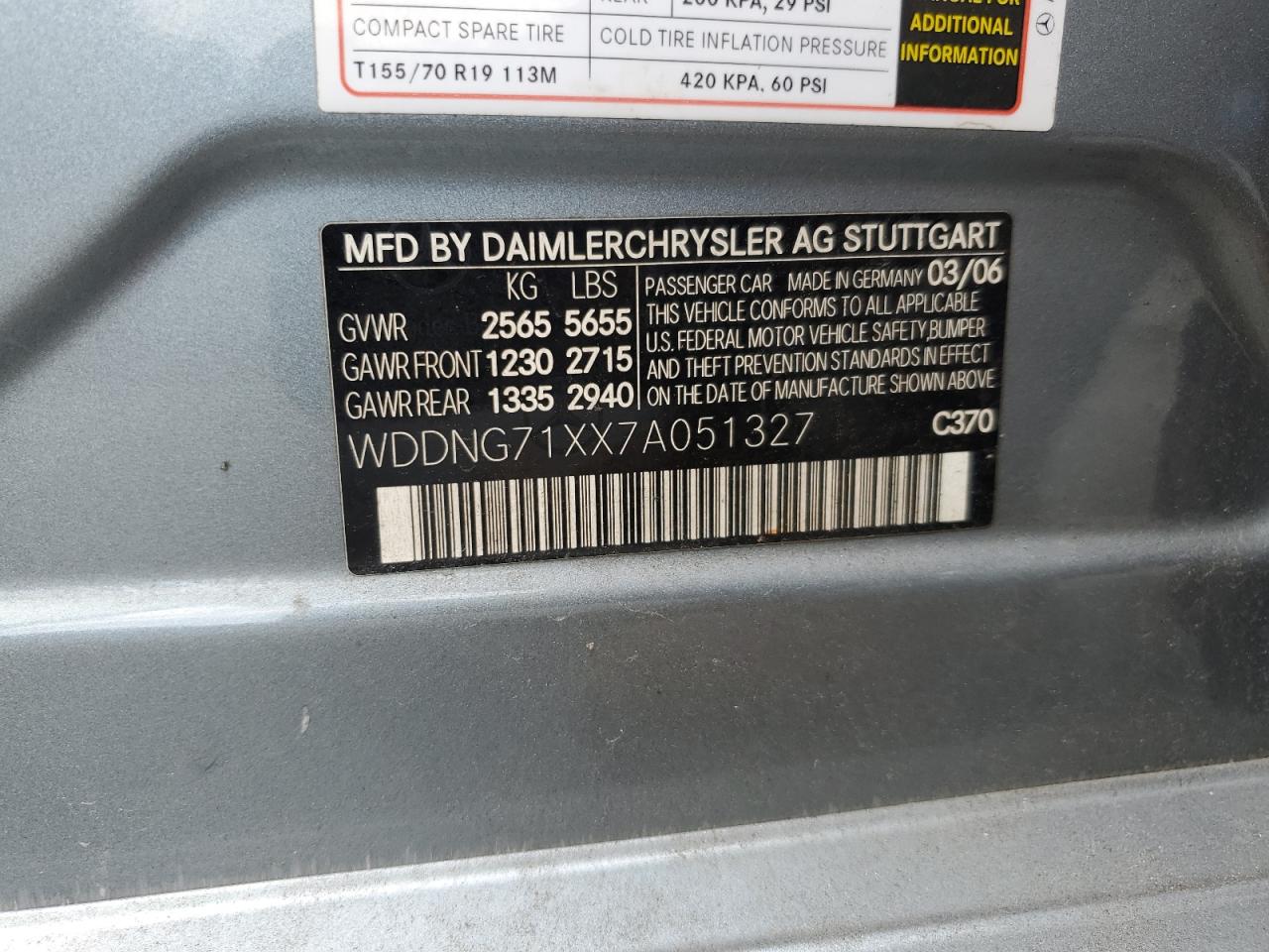 2007 Mercedes-Benz S-klasse VIN WDDNG71XX7A051327 Copart auction photo, front end / mechanical damage thumbnail 12