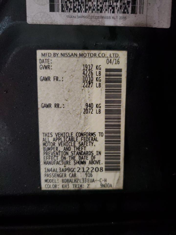 2016 Nissan Altima VIN 1N4AL3AP9GC212208 Copart auction photo, all over damage thumbnail 12