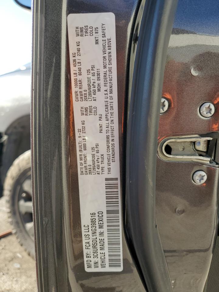 2022 RAM 2500 VIN 3C6UR5DL1NG398516 Copart auction photo, front end damage thumbnail 13
