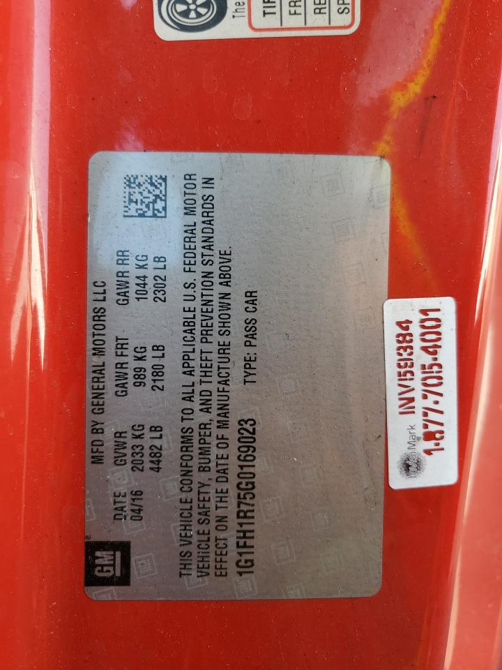 2016 Chevrolet Camaro VIN 1G1FH1R75G0169023 Copart auction photo, burn - engine / burn - interior damage thumbnail 14