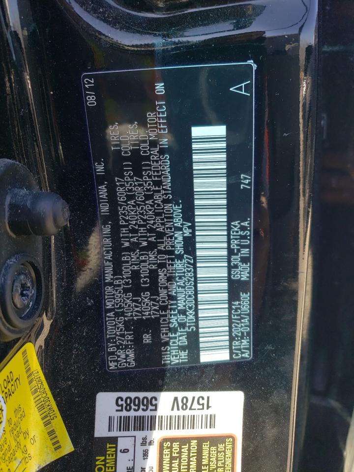 2013 Toyota Sienna VIN 5TDKK3DC8DS283727 Copart auction photo, rear end / front end damage thumbnail 13