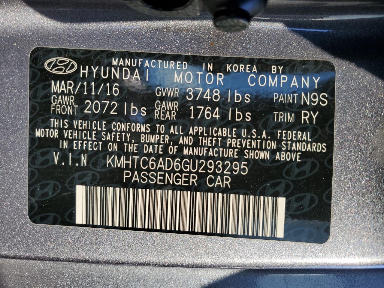 2016 Hyundai Veloster VIN KMHTC6AD6GU293295 Copart auction photo, undercarriage / minor dent/scratches damage thumbnail 12