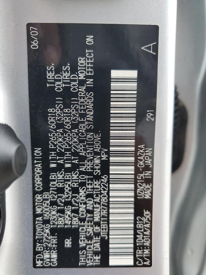 2007 Toyota 4Runner VIN JTEBT17R778042246 Copart auction photo, front end / minor dent/scratches damage thumbnail 14
