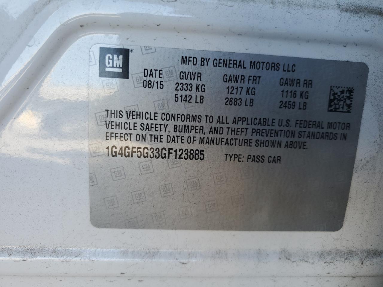 2016 Buick LaCrosse VIN 1G4GF5G33GF123885 Copart auction photo, front end damage thumbnail 12