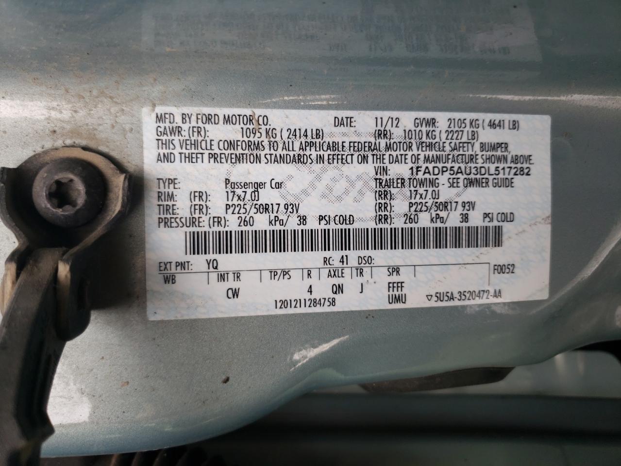 2013 Ford C-MAX VIN 1FADP5AU3DL517282 Copart auction photo, side damage thumbnail 12