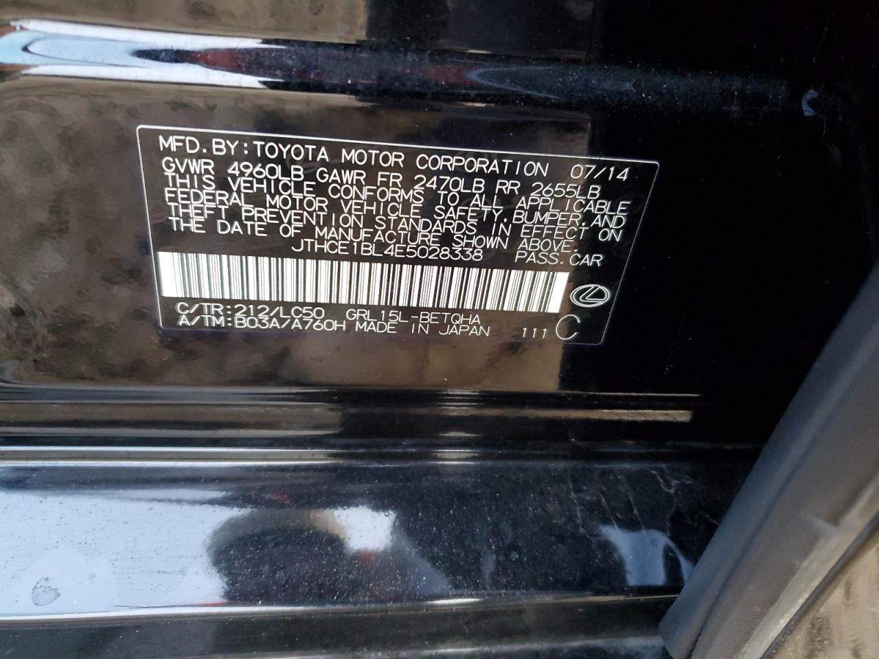 2014 Lexus GS VIN JTHCE1BL4E5028338 Copart auction photo, front end / side damage thumbnail 14
