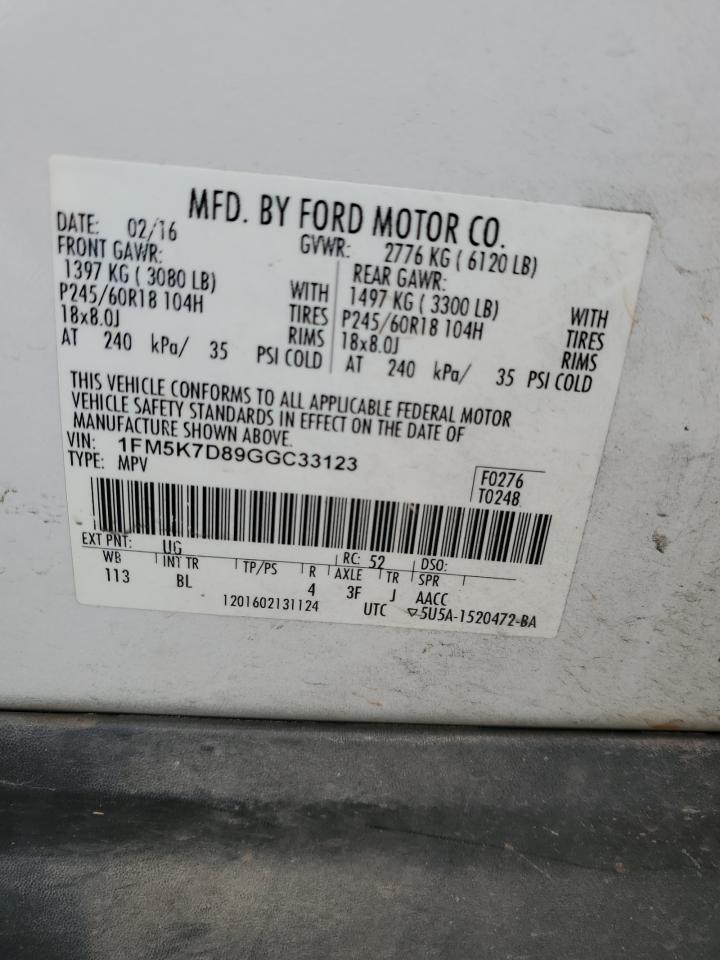2016 Ford Explorer VIN 1FM5K7D89GGC33123 Copart auction photo, side / rear end damage thumbnail 13