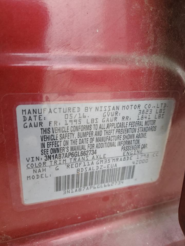 2016 Nissan Sentra VIN 3N1AB7AP6GL662734 Copart auction photo, all over damage thumbnail 13