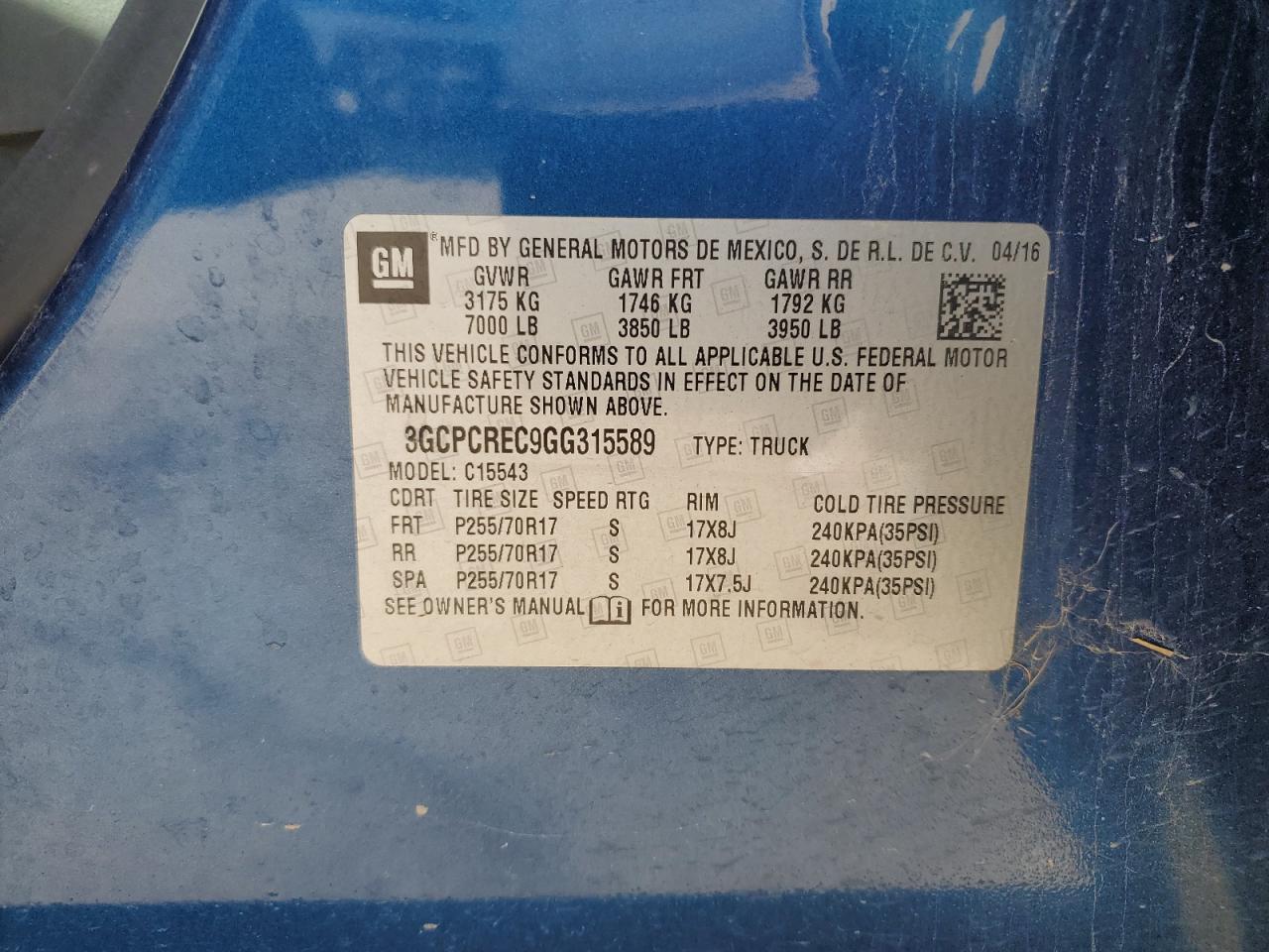 2016 Chevrolet Silverado VIN 3GCPCREC9GG315589 Copart auction photo, front end / rear end damage thumbnail 14
